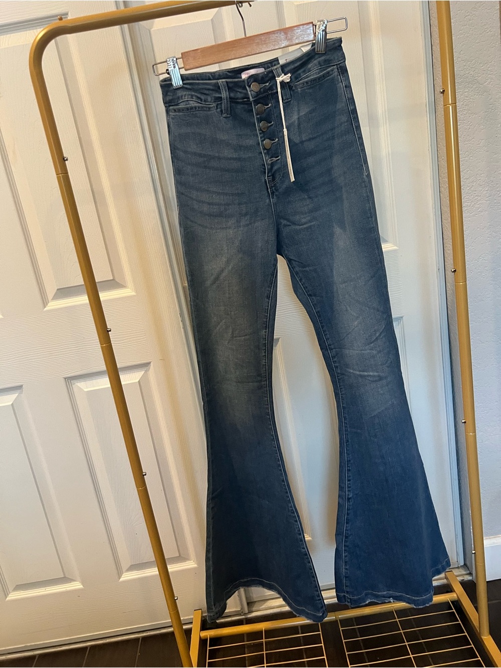 Pink Lily Dark Blue High-Rise Flare Jeans